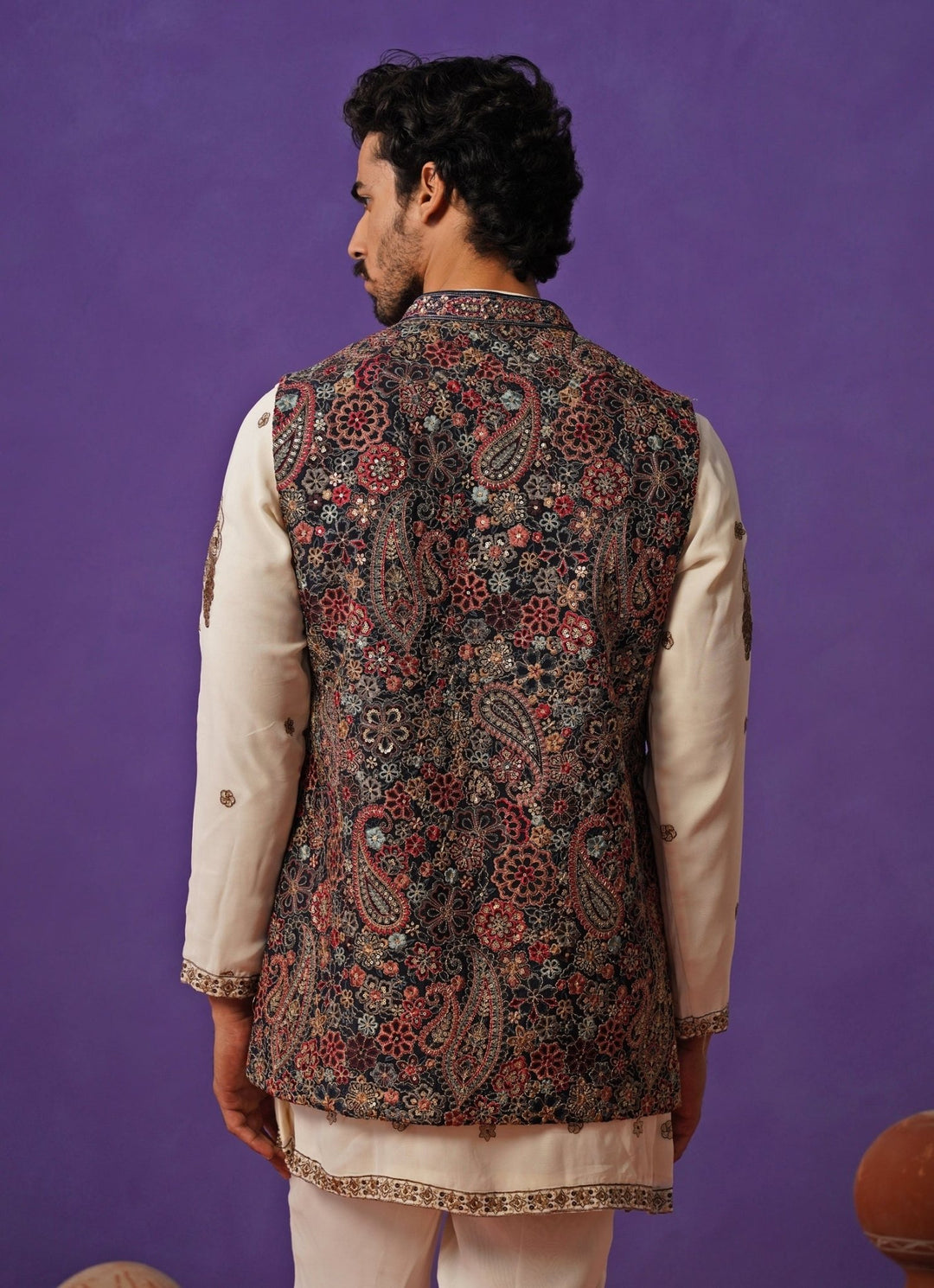 Ivory and Blue Georgette Short Kurta Jacket Set Kalpraag - Fabilicious Fashion