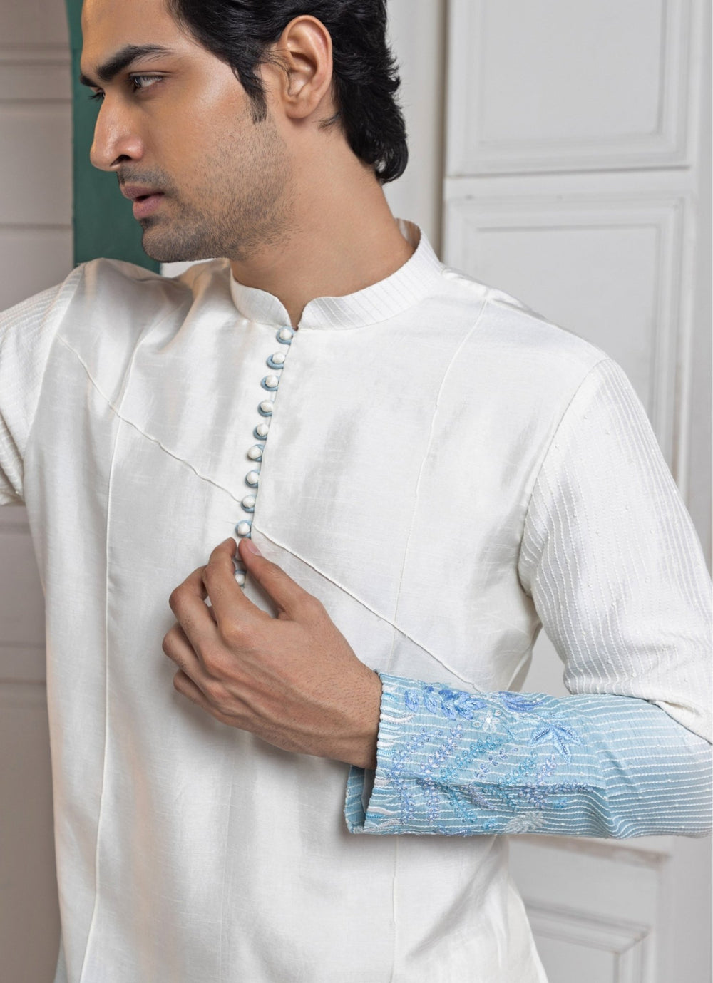 Ivory and Blue Ombre Silk Kurta Pant Set Smriti - Fabilicious Fashion
