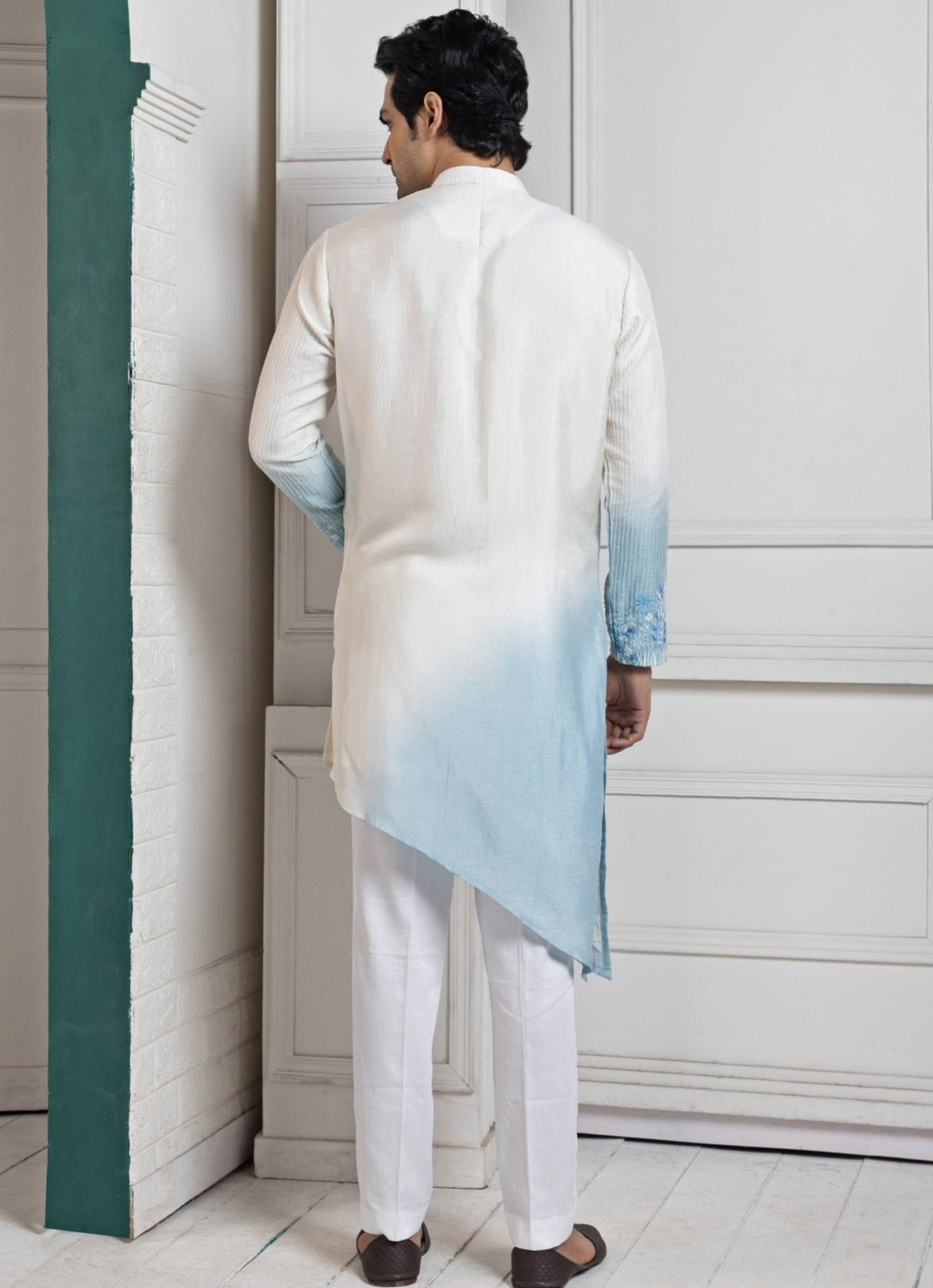 Ivory and Blue Ombre Silk Kurta Pant Set Smriti - Fabilicious Fashion