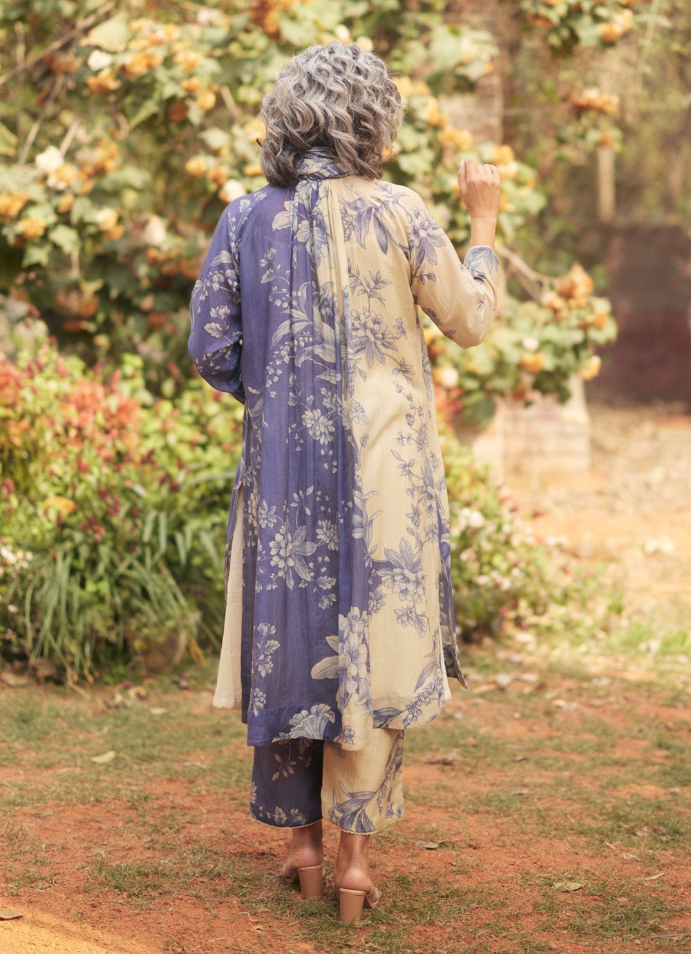 Ivory And Blue Printed Kurta Pants Set Paulmi and Harsh - Fabilicious Fashion