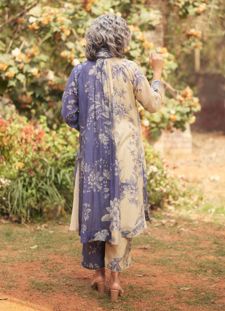 Ivory And Blue Printed Kurta Pants Set Paulmi and Harsh - Fabilicious Fashion