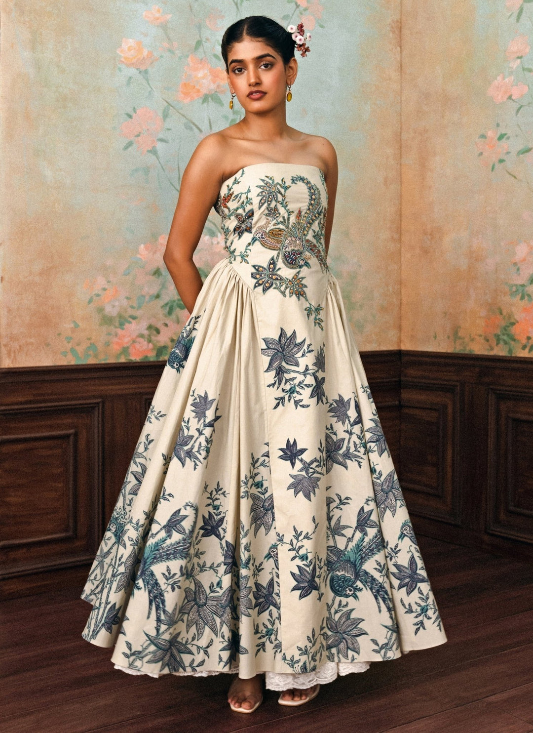 Paulmi and Harsh Ivory And Blue Printed Poplin DressFabilicious Fashion