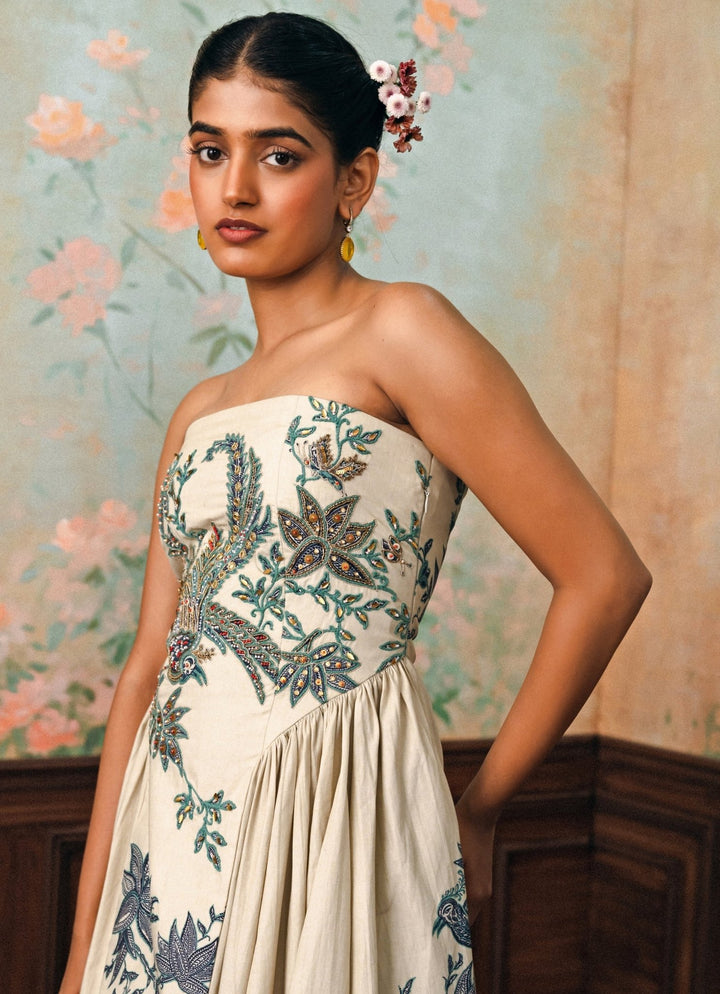 Paulmi and Harsh Ivory And Blue Printed Poplin DressFabilicious Fashion