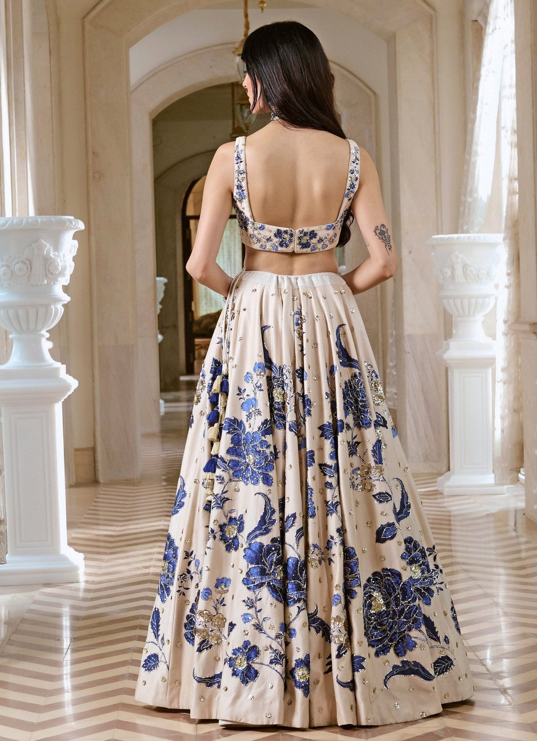 Paulmi and Harsh Ivory And Blue Printed Silk Lehenga SetFabilicious Fashion