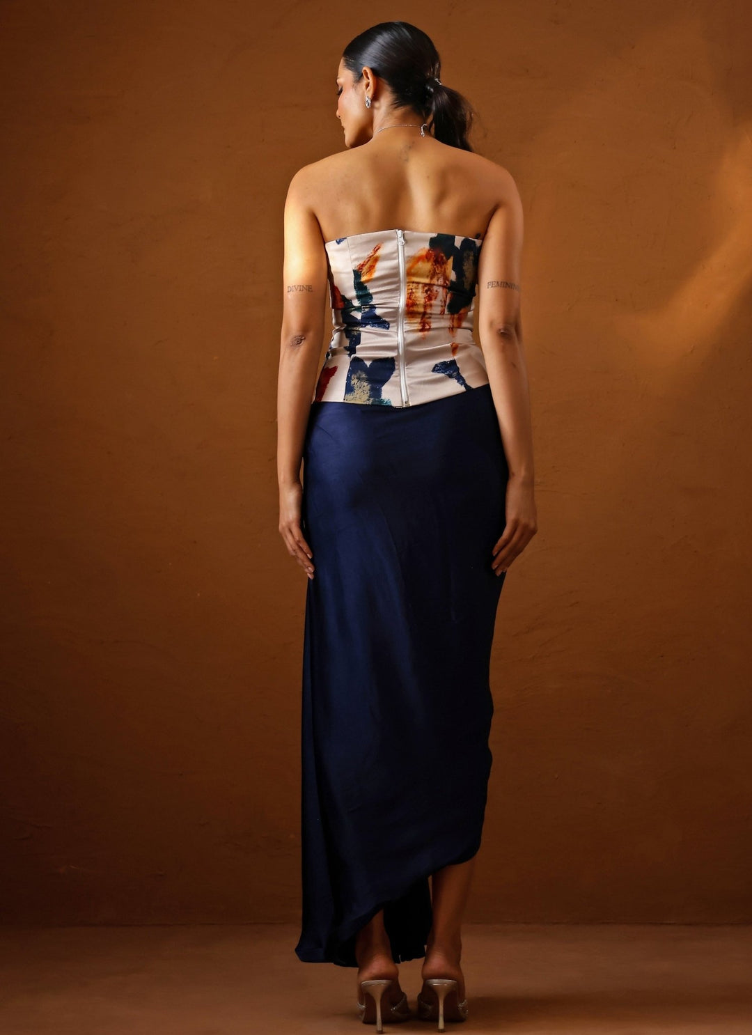 Studio Surbhi Ivory And Blue Satin Skirt Set With CorsetFabilicious Fashion