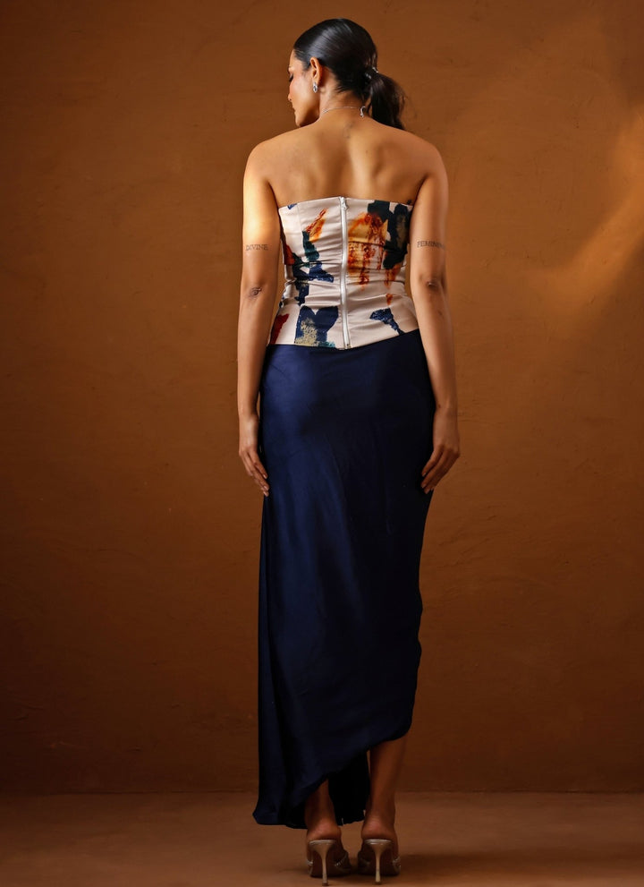 Studio Surbhi Ivory And Blue Satin Skirt Set With CorsetFabilicious Fashion