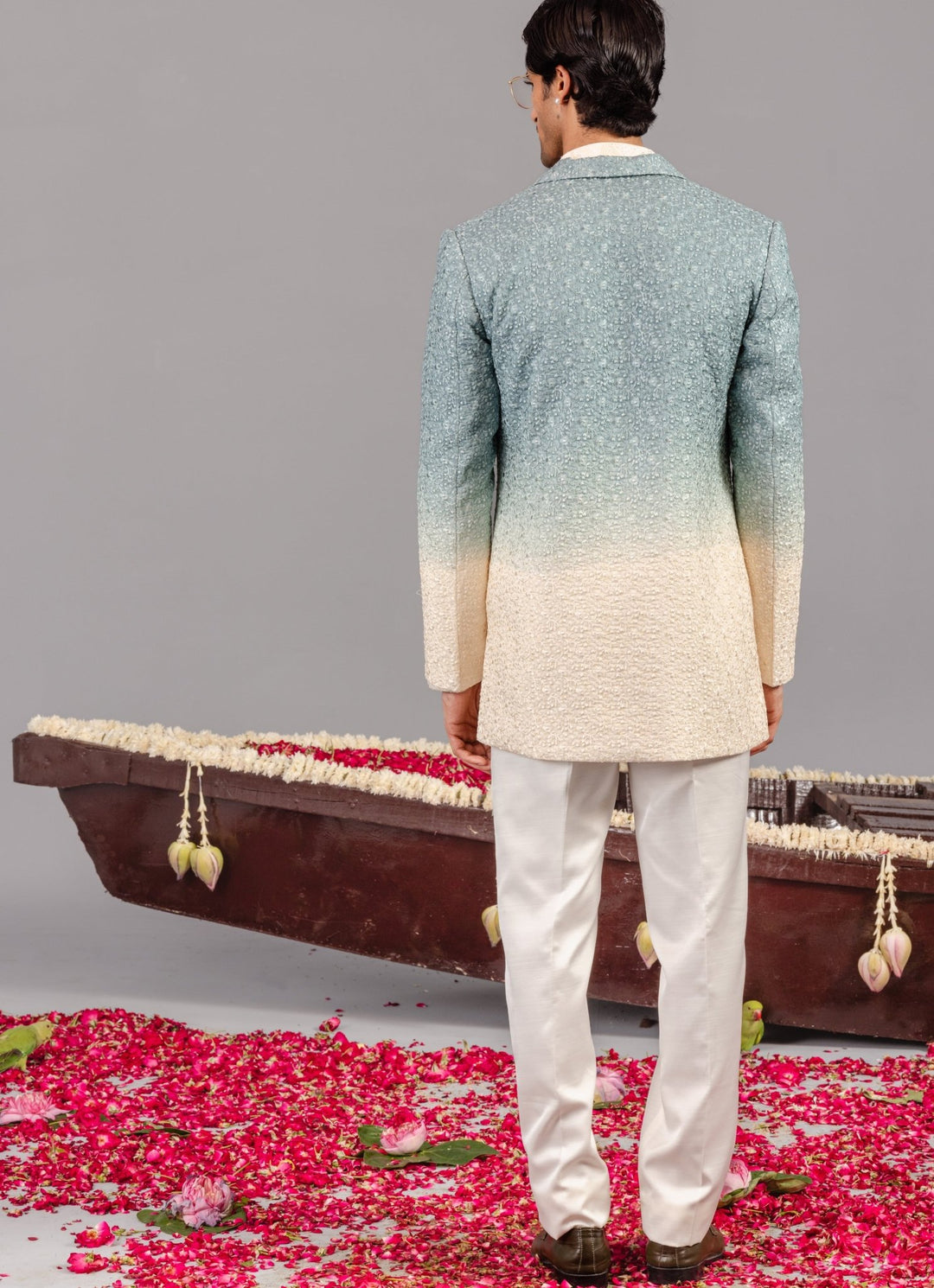 Ivory and Blue Silk Jodhpuri Set Kalpraag - Fabilicious Fashion