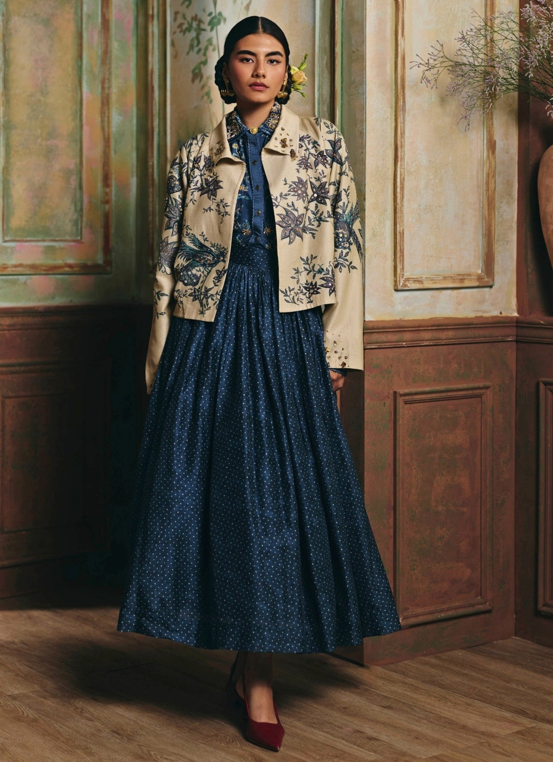 Paulmi and Harsh Ivory And Blue Silk Skirt Set With JacketFabilicious Fashion