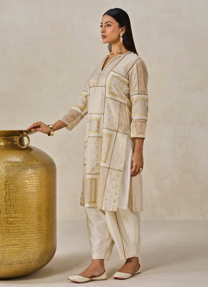 Nitika Gujral Ivory And Gold Chanderi Kurta Salwar SetFabilicious Fashion