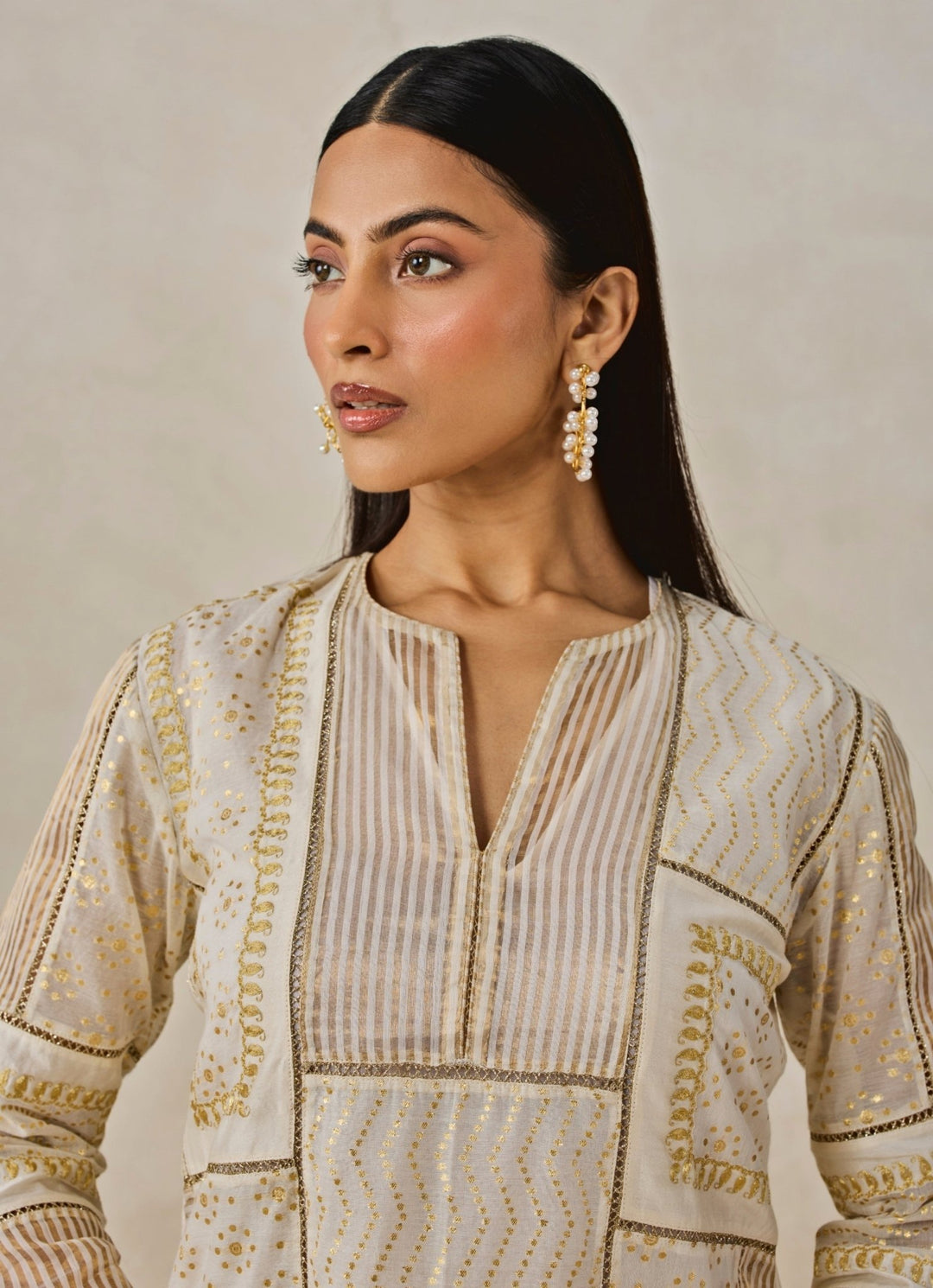 Nitika Gujral Ivory And Gold Chanderi Kurta Salwar SetFabilicious Fashion