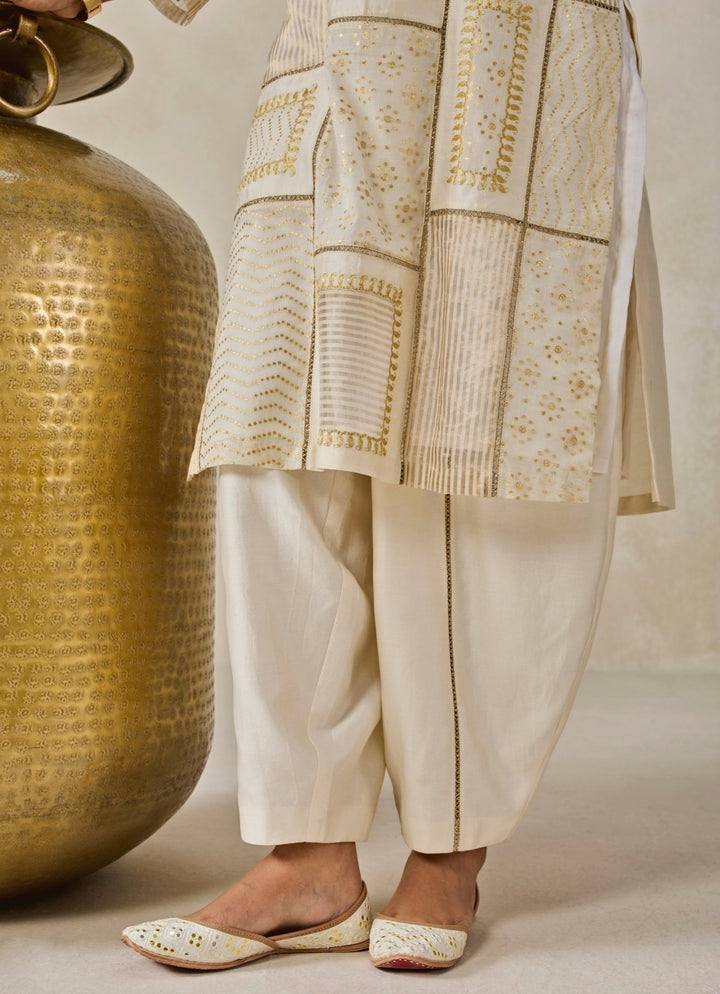 Nitika Gujral Ivory And Gold Chanderi Kurta Salwar SetFabilicious Fashion