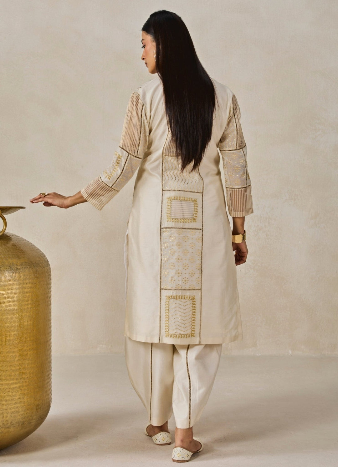 Nitika Gujral Ivory And Gold Chanderi Kurta Salwar SetFabilicious Fashion