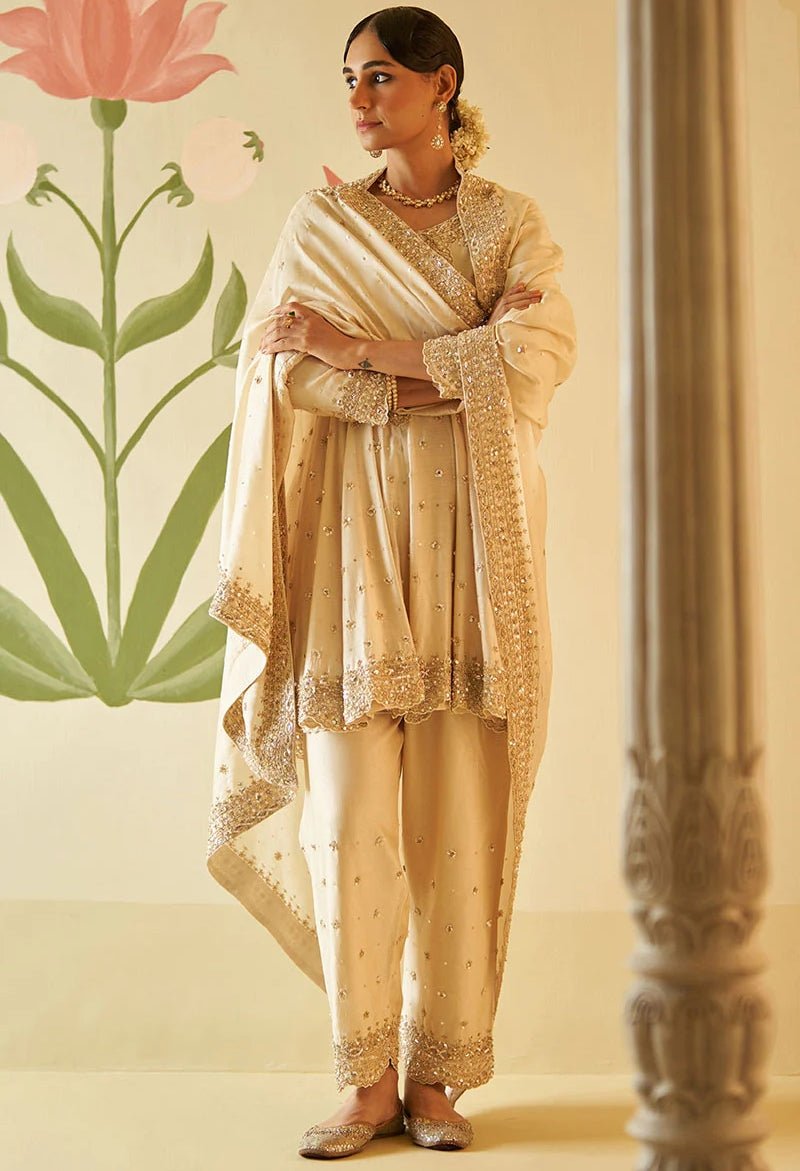 Ivory And Gold Chanderi Silk Kurta Set Angad Singh - Fabilicious Fashion