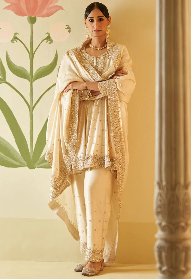 Ivory And Gold Chanderi Silk Kurta Set Angad Singh - Fabilicious Fashion