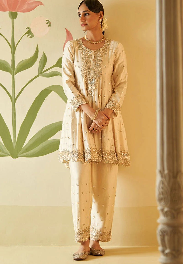 Ivory And Gold Chanderi Silk Kurta Set Angad Singh - Fabilicious Fashion