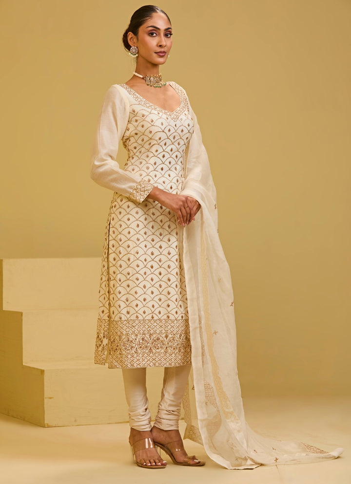 Esha Koul Ivory And Gold Chanderi Straight Kurta SetFabilicious Fashion