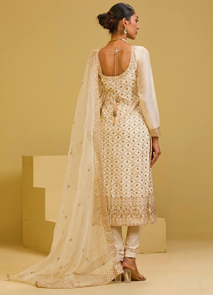 Esha Koul Ivory And Gold Chanderi Straight Kurta SetFabilicious Fashion