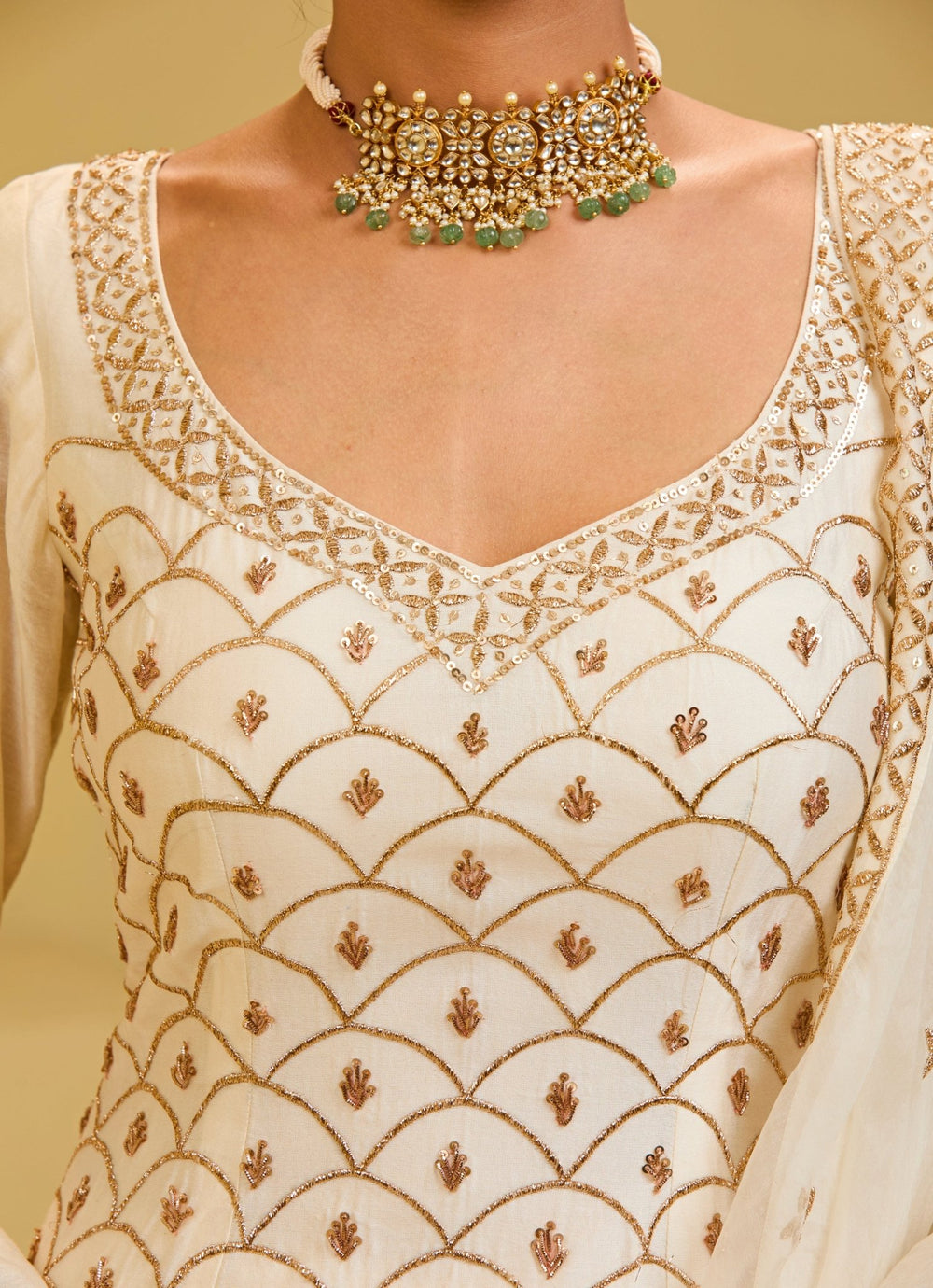 Esha Koul Ivory And Gold Chanderi Straight Kurta SetFabilicious Fashion