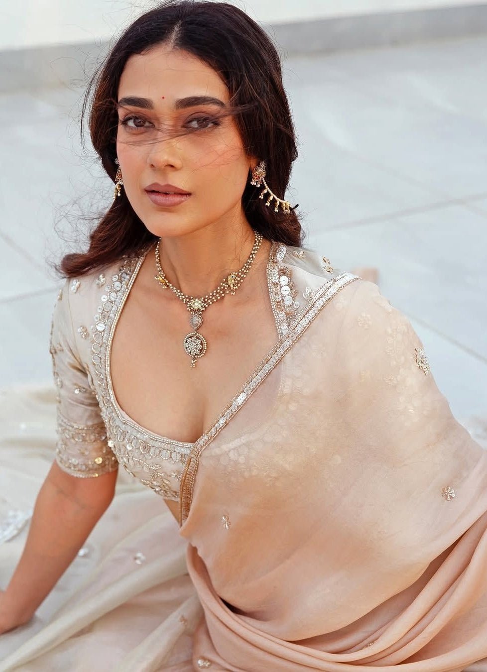 Ivory And Gold Embroidered Tissue Lehenga Zoon Tribe - Fabilicious Fashion