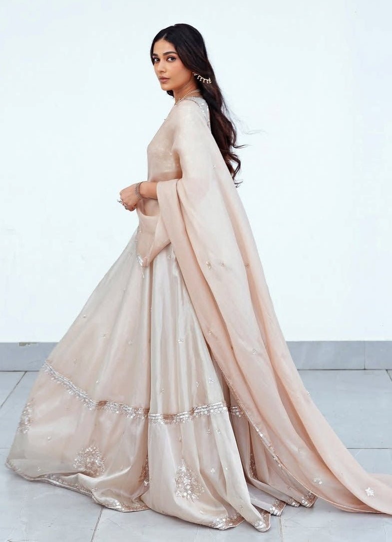 Ivory And Gold Embroidered Tissue Lehenga Zoon Tribe - Fabilicious Fashion