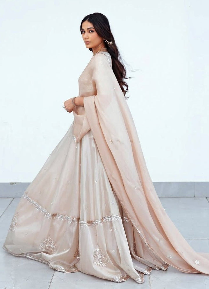 Ivory And Gold Embroidered Tissue Lehenga Zoon Tribe - Fabilicious Fashion