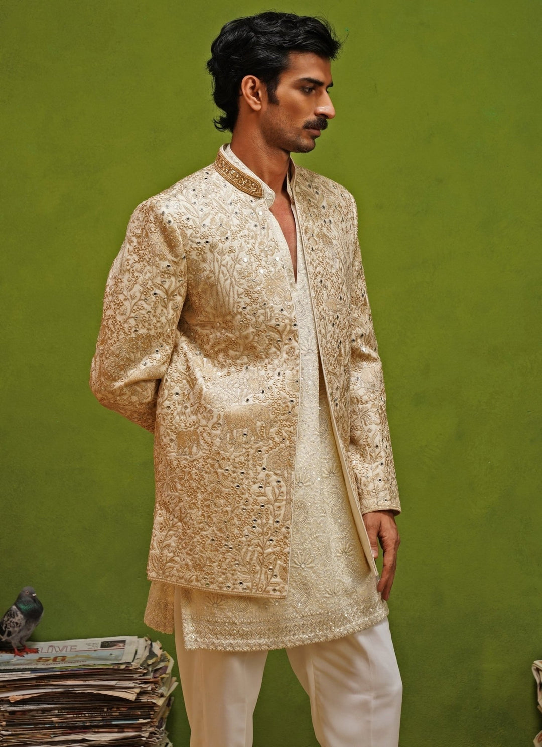 Kalpraag Ivory and Gold Georgette Jodhpuri SetFabilicious Fashion