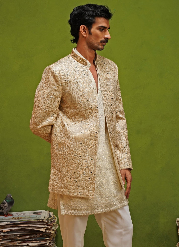 Kalpraag Ivory and Gold Georgette Jodhpuri SetFabilicious Fashion