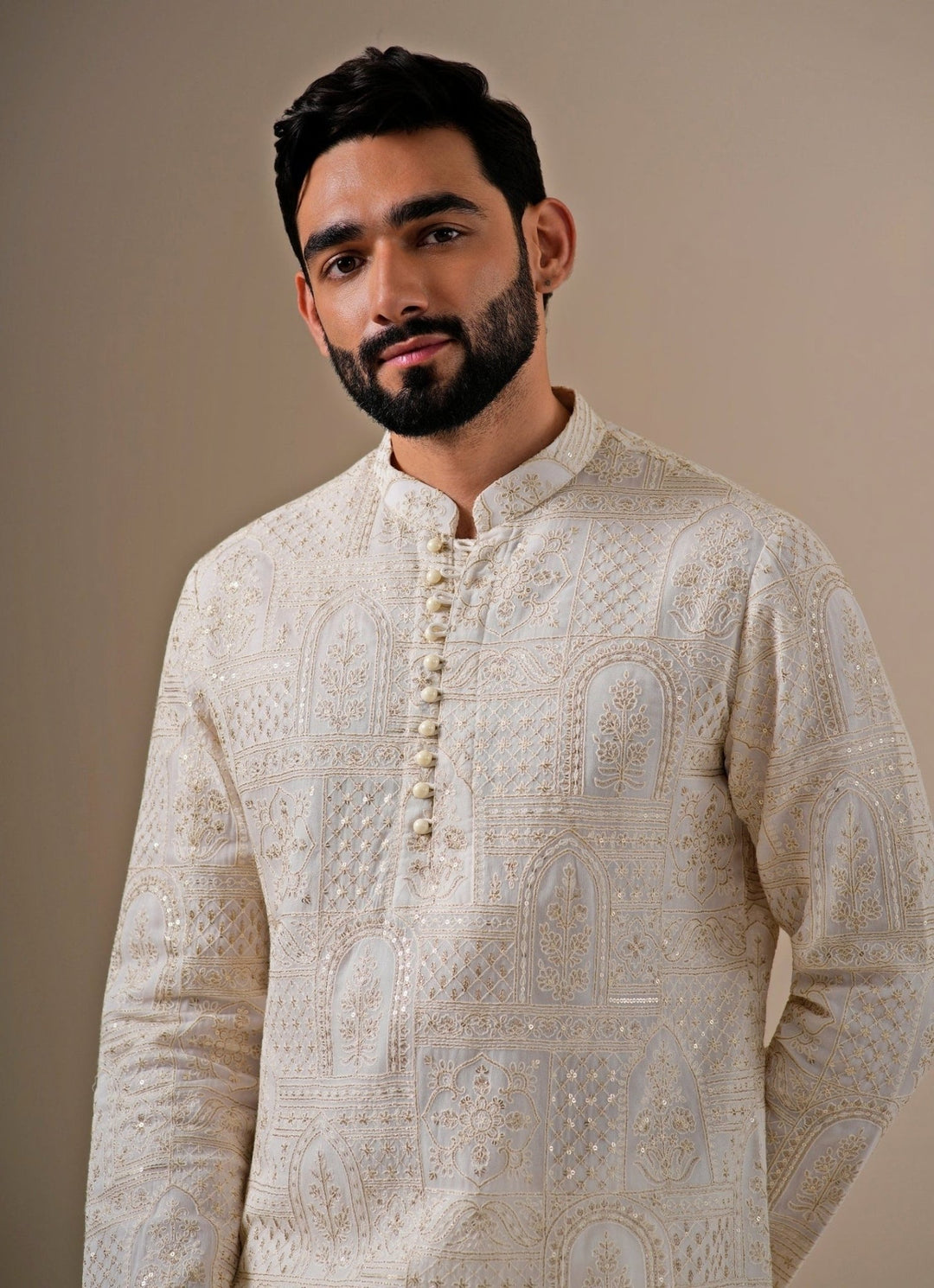 Darzi House Ivory and Gold Georgette Kurta SetFabilicious Fashion
