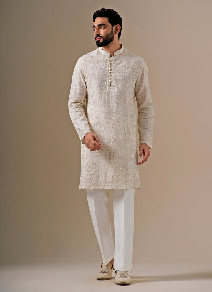 Darzi House Ivory and Gold Georgette Kurta SetFabilicious Fashion