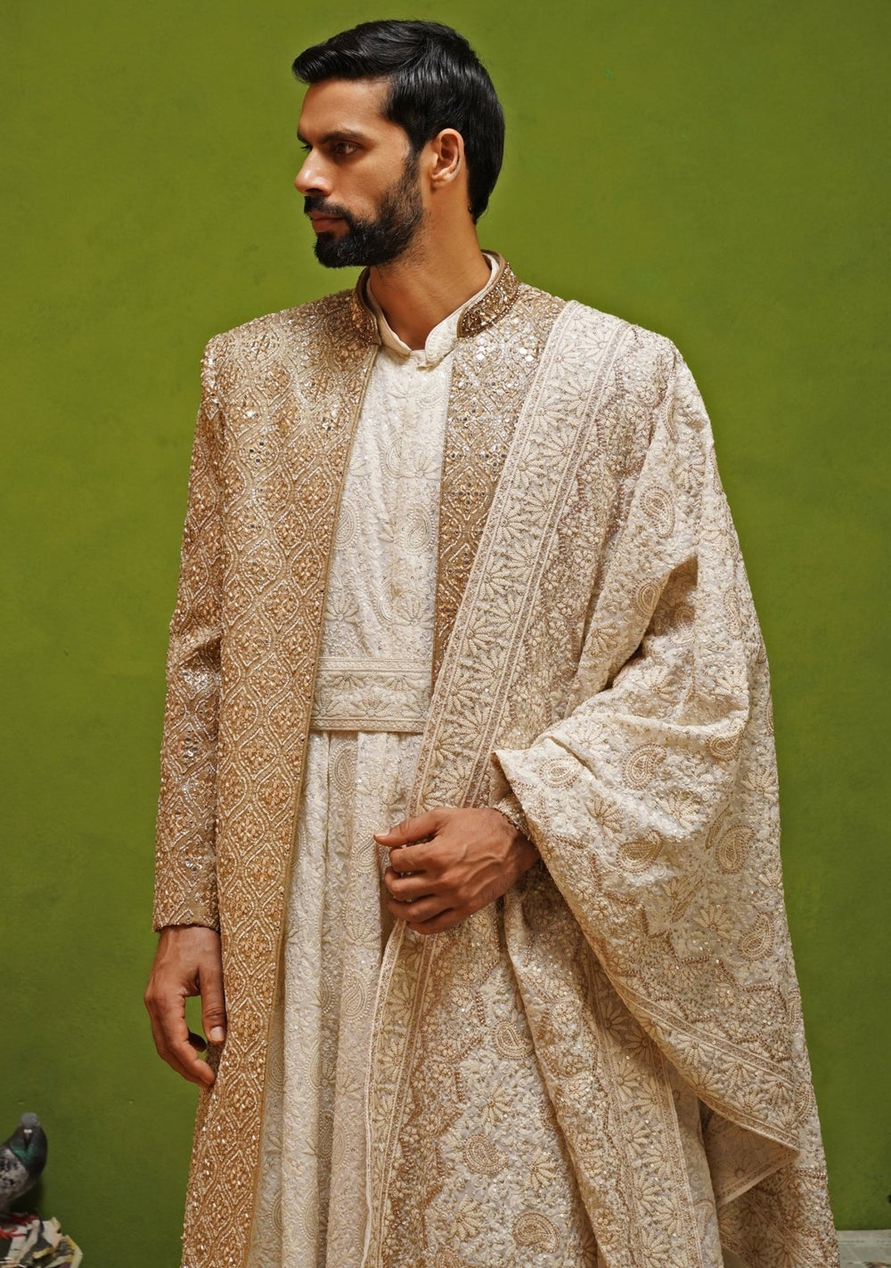 Kalpraag Ivory and Gold Georgette Sherwani SetFabilicious Fashion