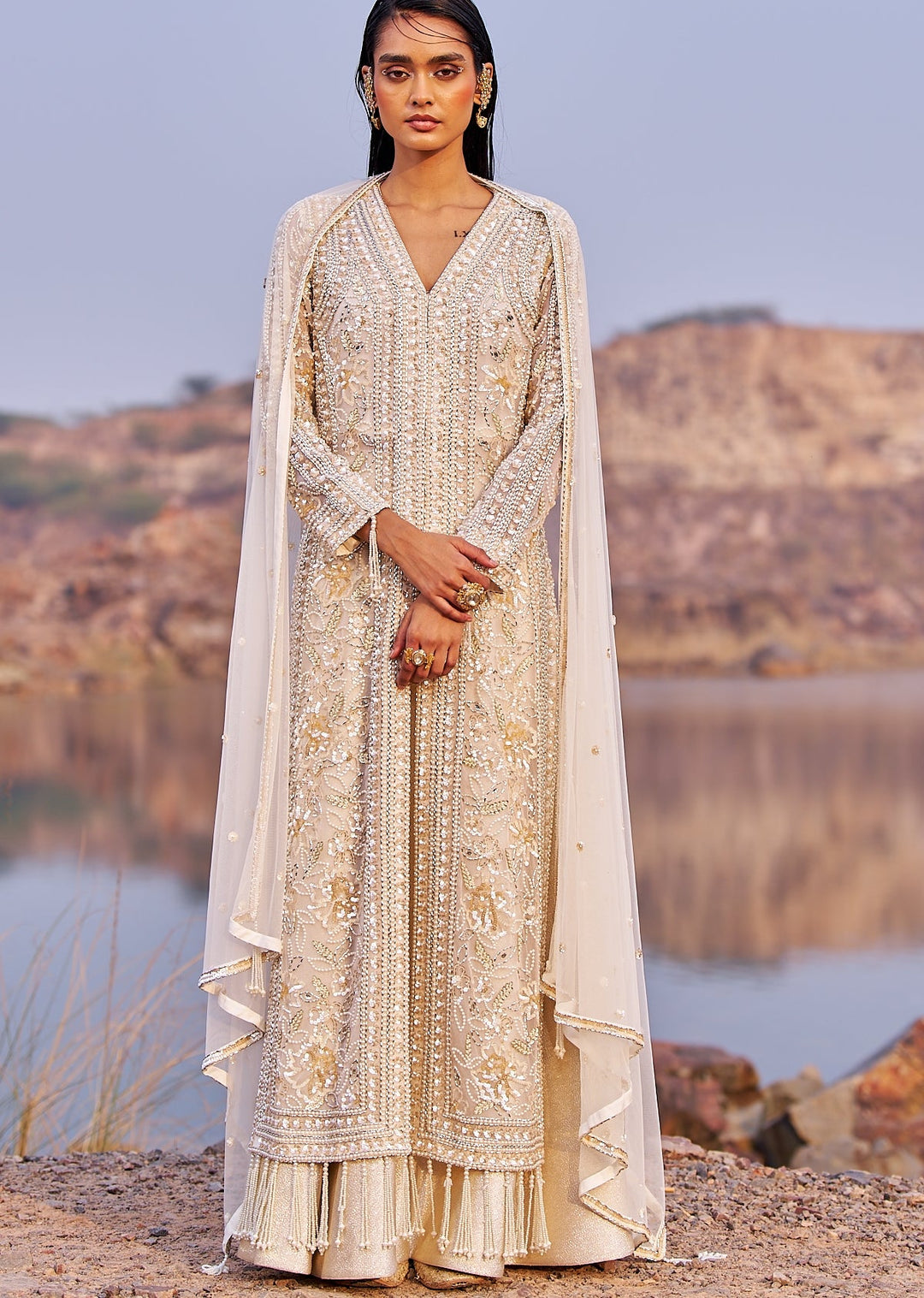 Ivory and Gold Kurta Lehenga Set Nidhika Shekhar - Fabilicious Fashion