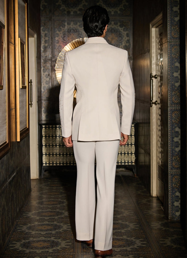 Contrast by Parth Ivory and Gold Lycra Suiting Tuxedo SetFabilicious Fashion