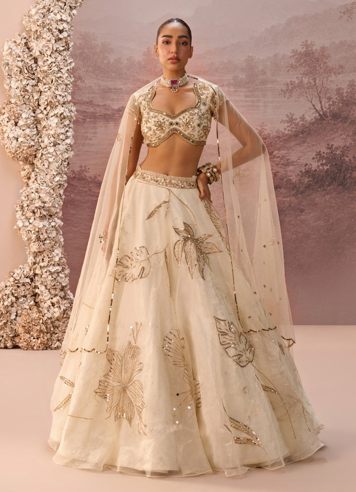 Parul Gandhi Ivory And Gold Organza LehengaFabilicious Fashion