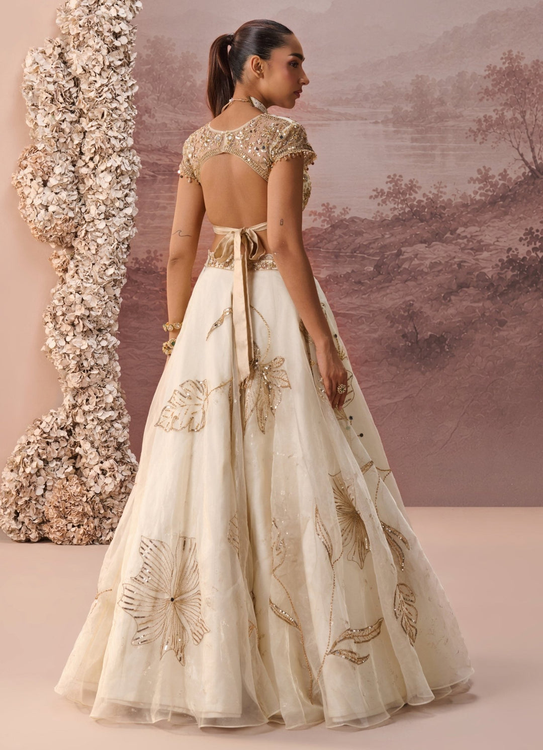 Parul Gandhi Ivory And Gold Organza LehengaFabilicious Fashion