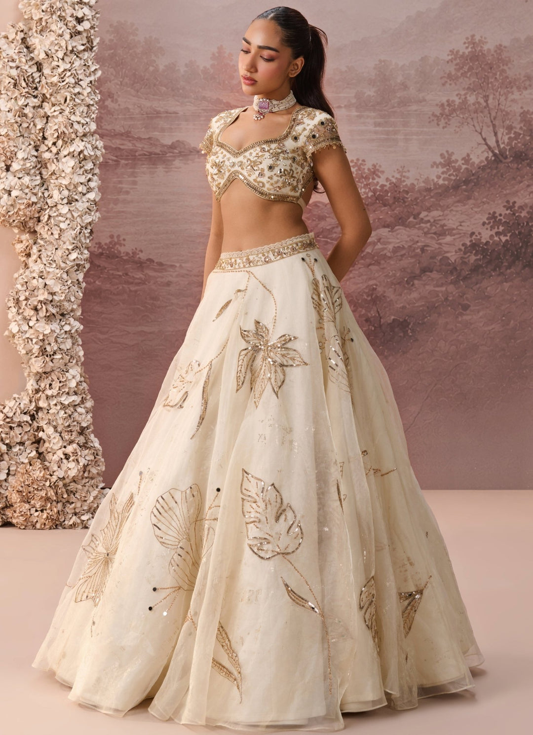 Parul Gandhi Ivory And Gold Organza LehengaFabilicious Fashion