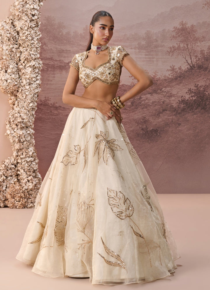 Parul Gandhi Ivory And Gold Organza LehengaFabilicious Fashion