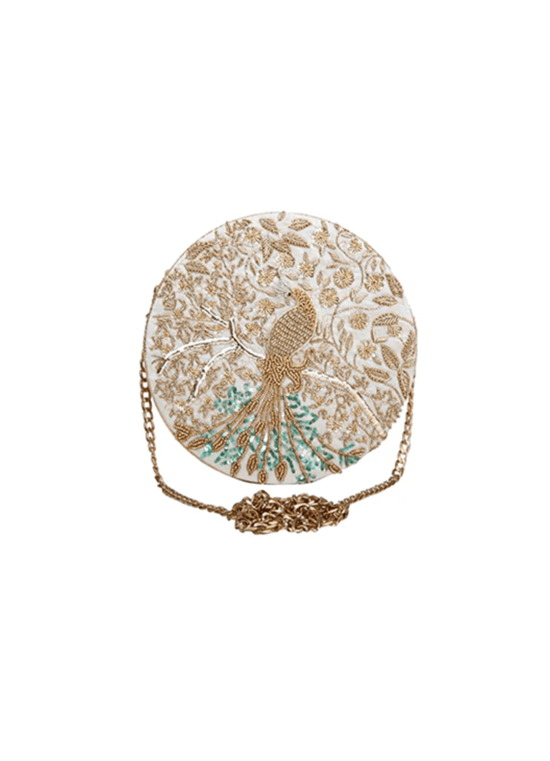 Ivory and Gold Peacock Bag The Purple Sack - Fabilicious Fashion