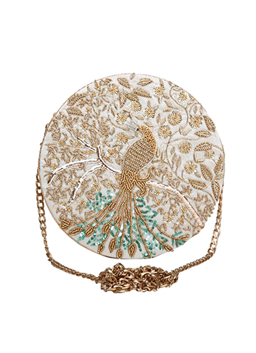 Ivory and Gold Peacock Bag The Purple Sack - Fabilicious Fashion