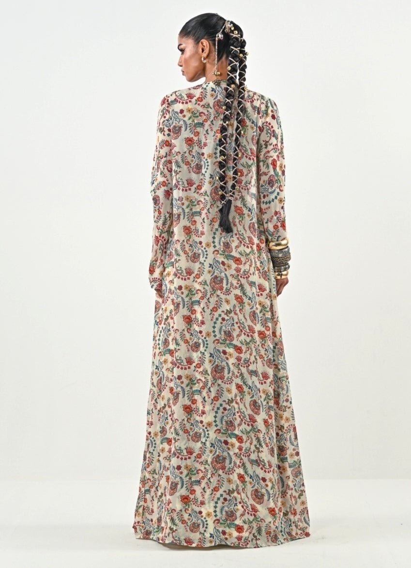 Ivory And Gold Printed Flared Pants With Jacket Juhi Bengani - Fabilicious Fashion