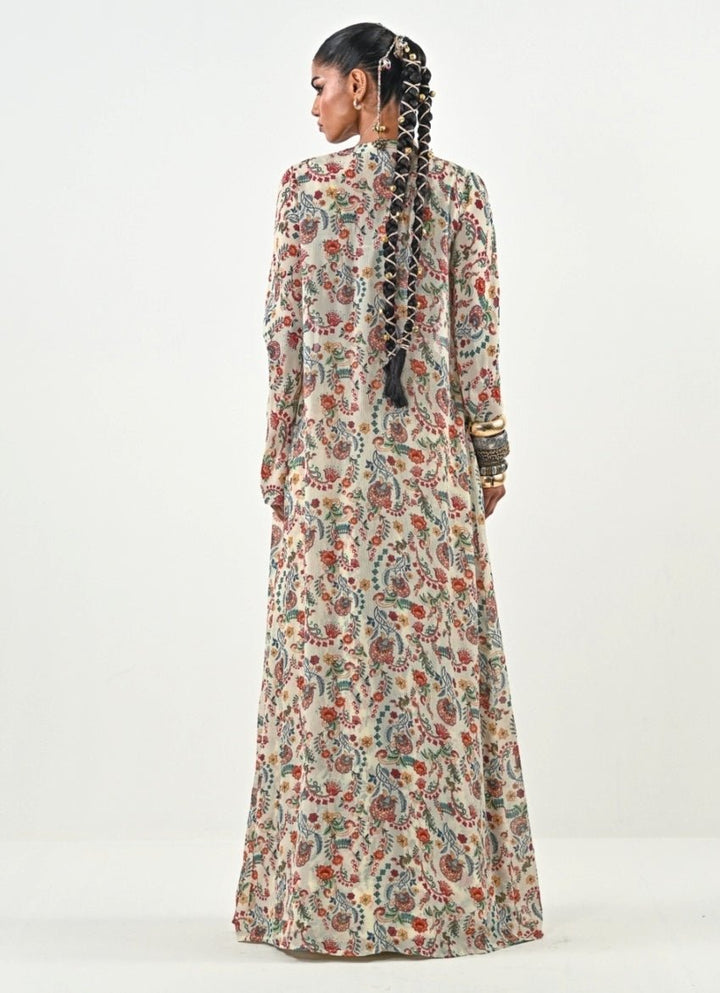 Ivory And Gold Printed Flared Pants With Jacket Juhi Bengani - Fabilicious Fashion