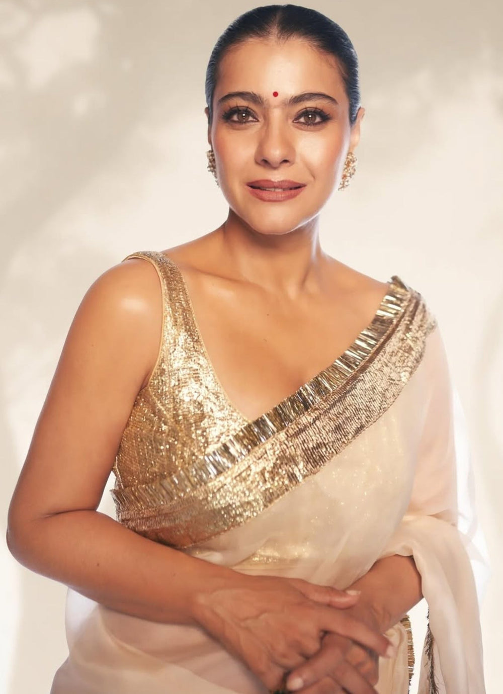 Ivory And Gold Pure Silk Organza Saree Kapardara - Fabilicious Fashion