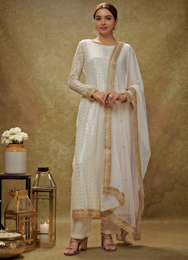 Ivory and Gold Sequin Embroidered Kurta Pants Set Renee Label - Fabilicious Fashion