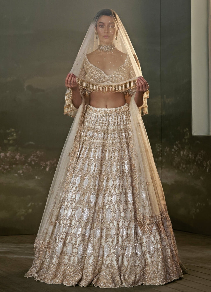 Ivory And Gold Soft Net Lehenga Set Nitika Gujral - Fabilicious Fashion