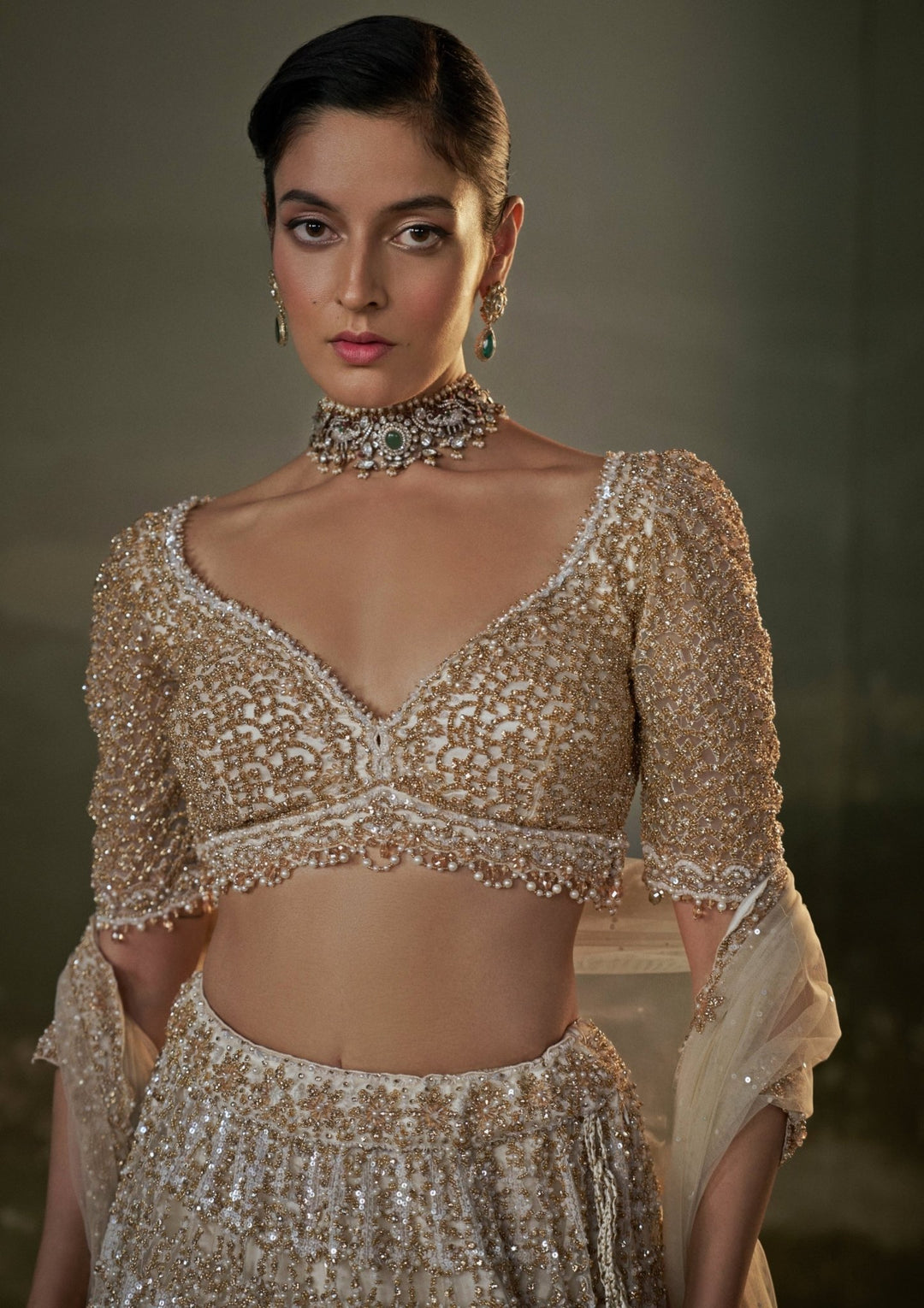 Ivory And Gold Soft Net Lehenga Set Nitika Gujral - Fabilicious Fashion