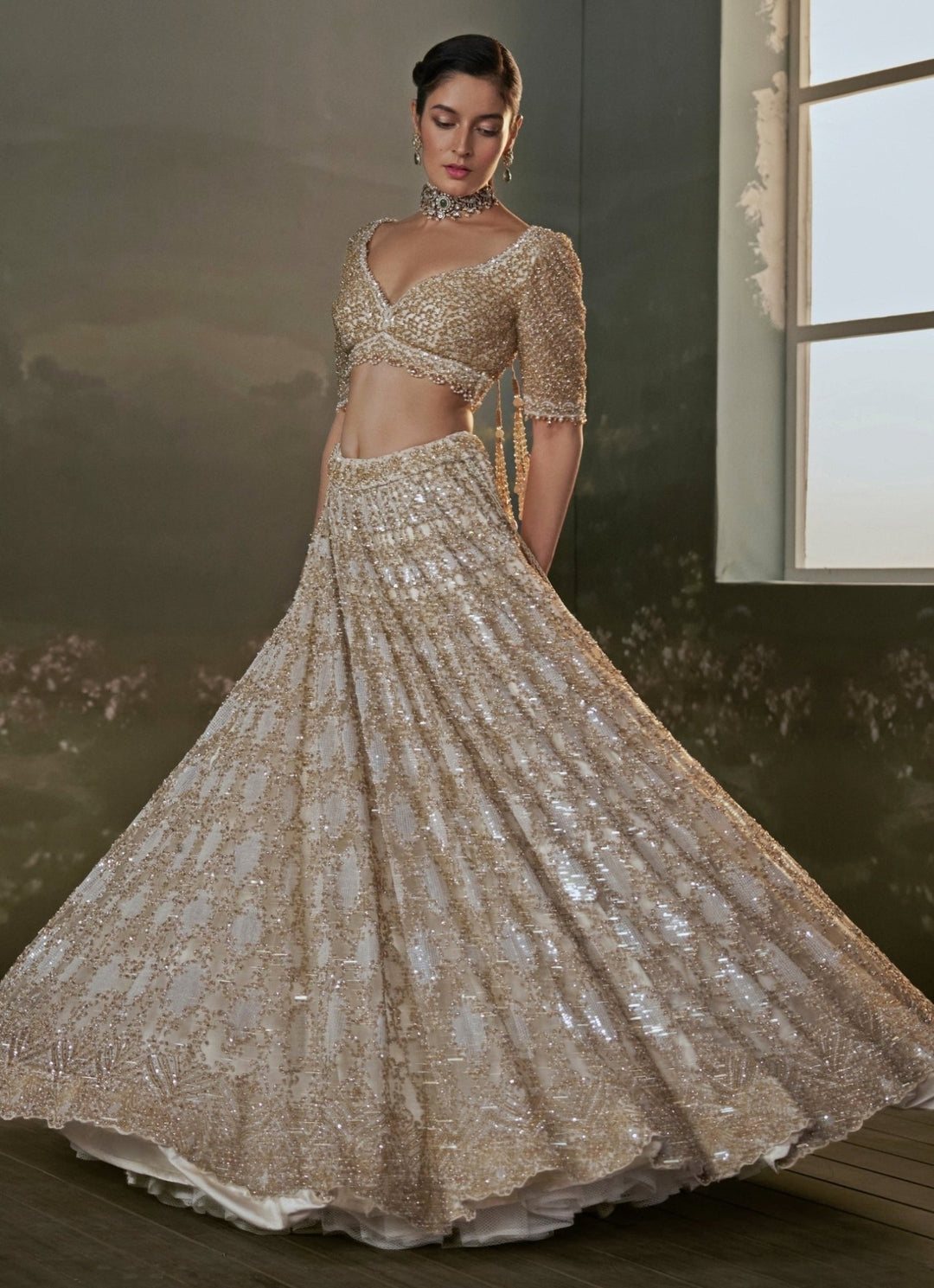 Ivory And Gold Soft Net Lehenga Set Nitika Gujral - Fabilicious Fashion