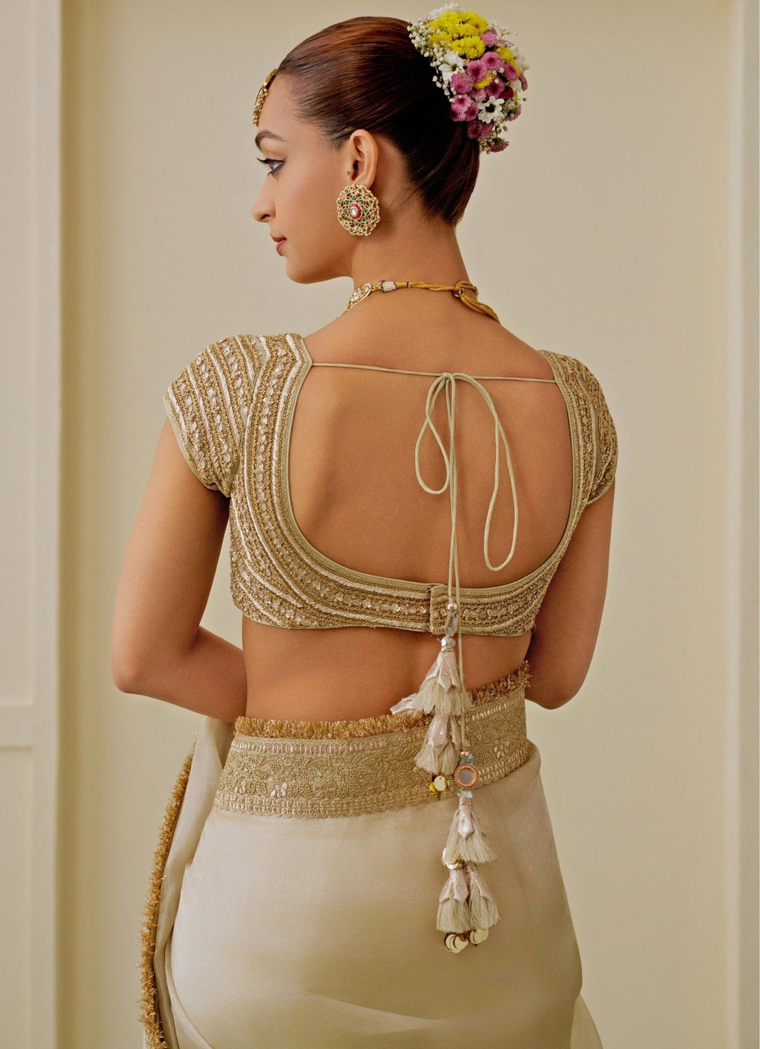 Gopi Vaid Ivory And Gold Tissue Saree SetFabilicious Fashion