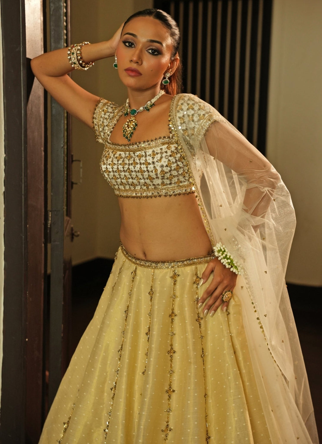 Ivory And Gold Zari Silk Lehenga Set Enamour by Radha - Fabilicious Fashion