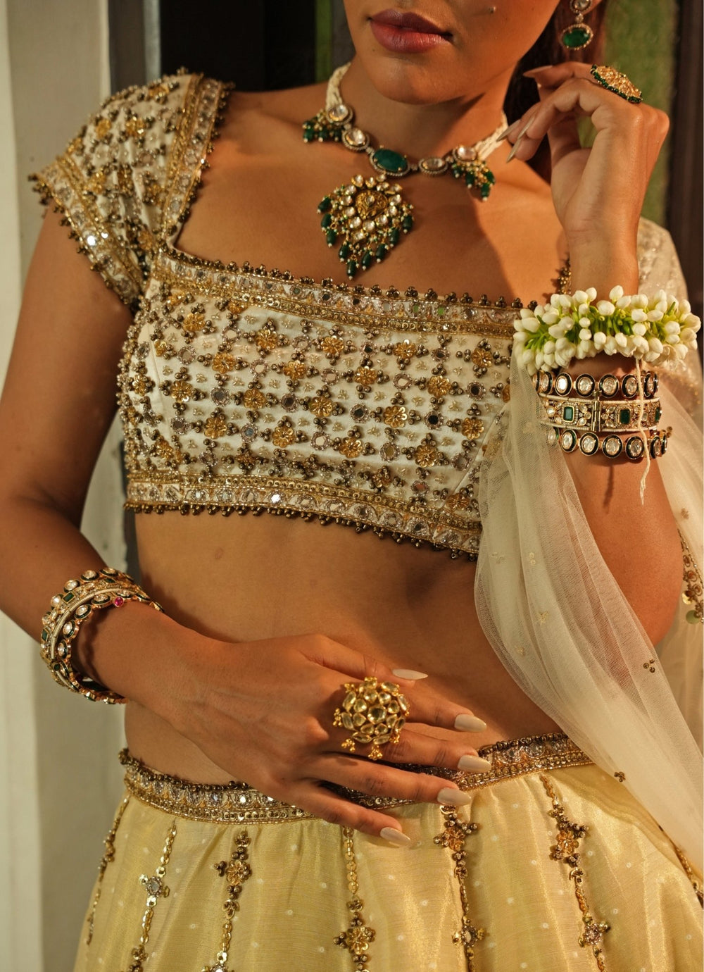 Ivory And Gold Zari Silk Lehenga Set Enamour by Radha - Fabilicious Fashion