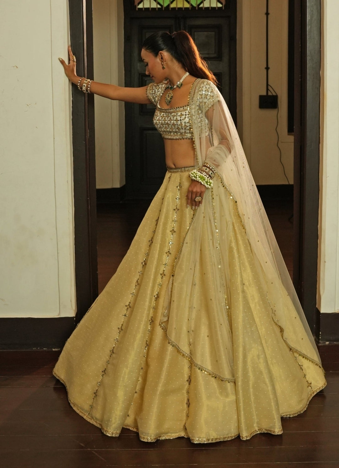 Ivory And Gold Zari Silk Lehenga Set Enamour by Radha - Fabilicious Fashion