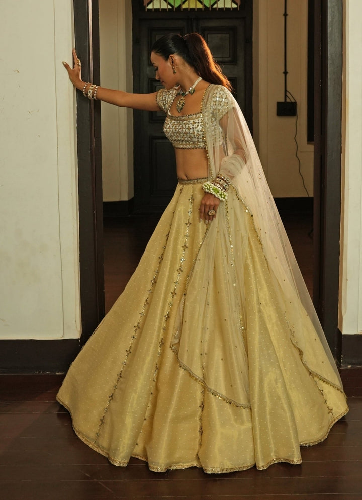Ivory And Gold Zari Silk Lehenga Set Enamour by Radha - Fabilicious Fashion